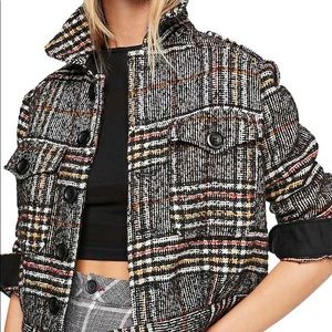 Free People Eisenhower Slouchy Jacket Plaid Military Cropped Epaulettes